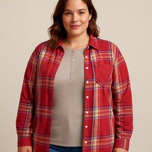 Mossimo Boyfriend Fit Plaid Button-Up Shirt‎ – Size XL